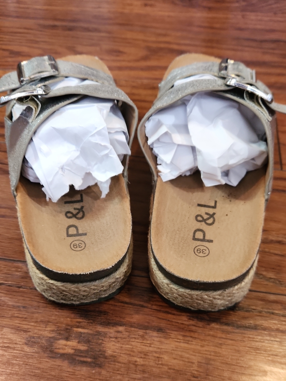 P & L Silver Metallic Double Buckle Platform Slip On Sandals - Picture 3 of 7
